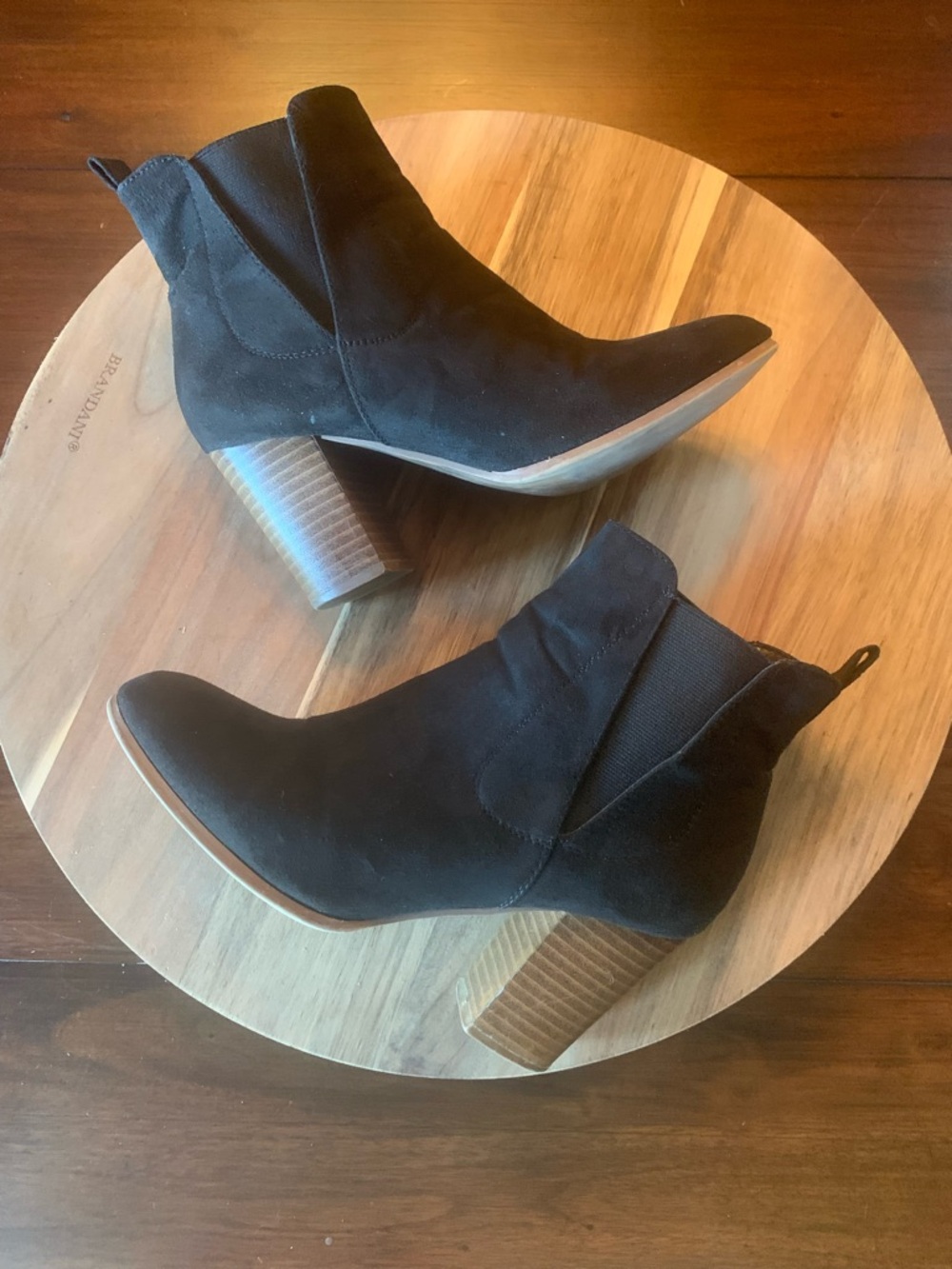 Joe Fresh Chelsea Ankle Boots Black Suede-Look Block Heel Size 8